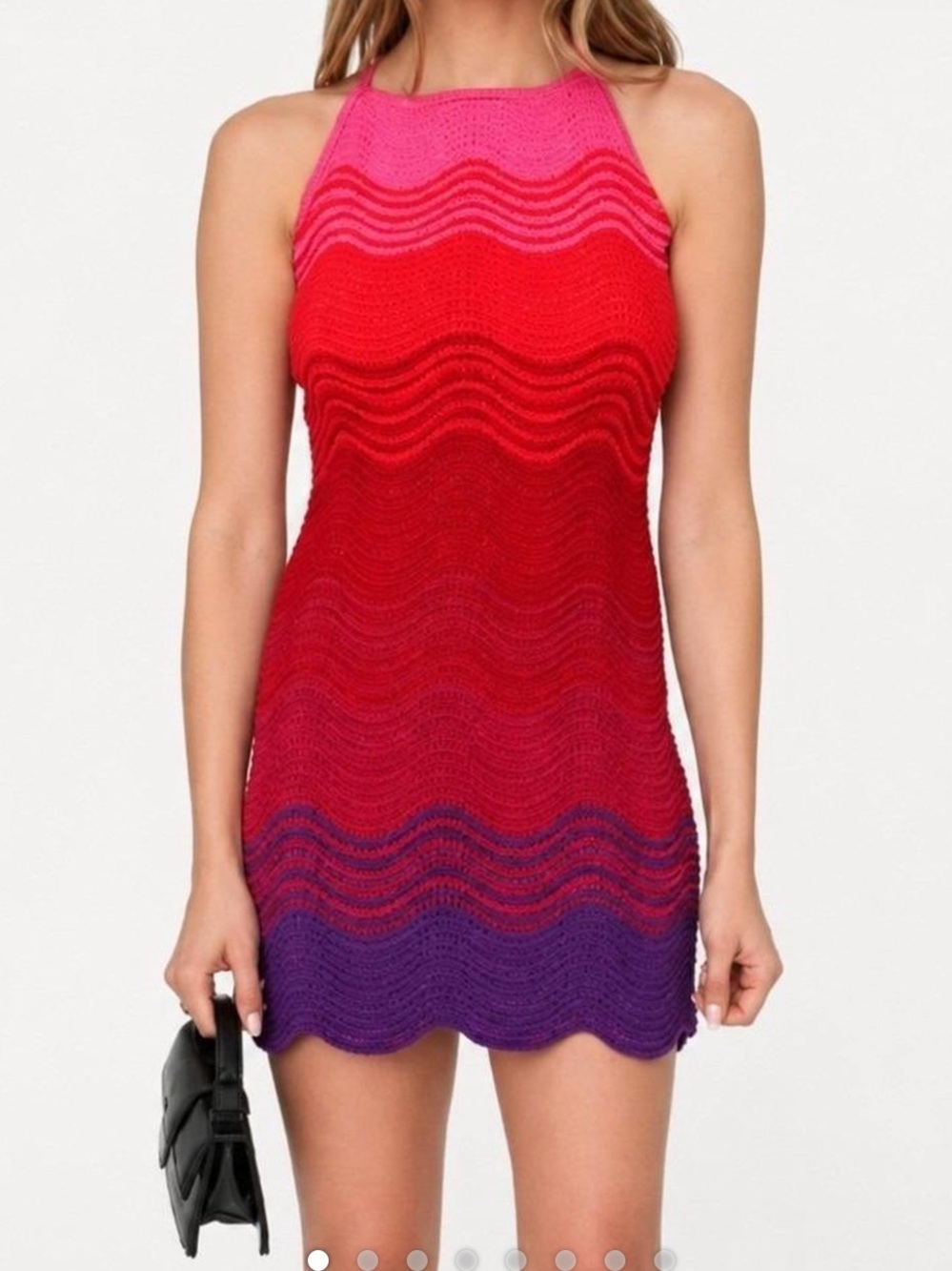Torn by Ronny Kobo Hope Pink-to-Red Ombre Wave Knit Halter Mini Dress